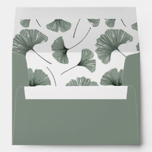 Modern Botanical Pattern Sage Green Ginkgo Wedding Envelope