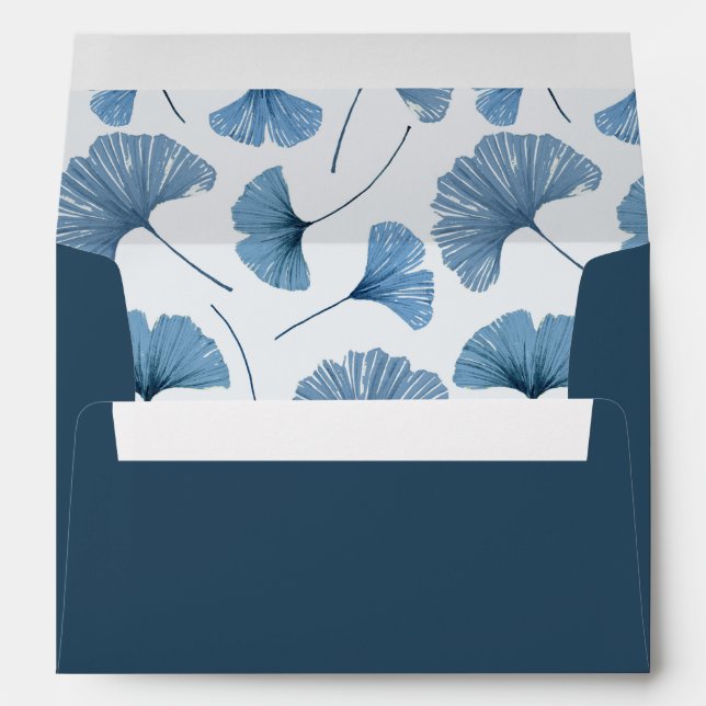 Modern Botanical Pattern Teal Ginkgo Wedding Envelope (Back (Bottom))