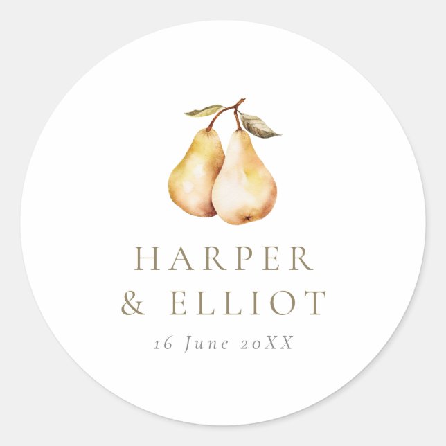 Modern Botanical Pears Circle Wedding Classic Round Sticker (Front)