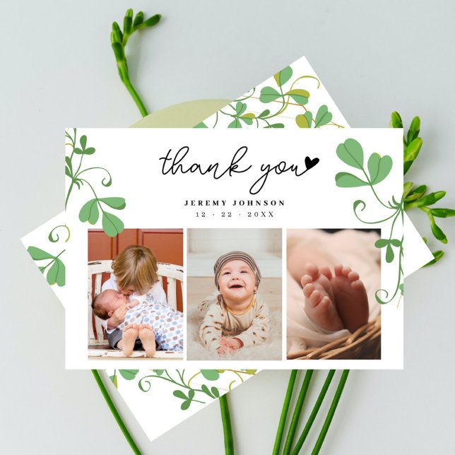 Modern Botanical Photo Collage Spring Baby Shower Thank You Card (Creator Uploaded)