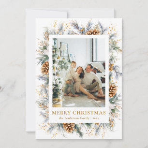 Modern Botanical Photo Frame Merry Christmas Holiday Card