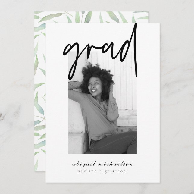 Modern Botanical Photo Graduation Party Invitation (Front/Back)