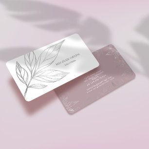 Modern Botanical Pink And Silver Business Card
