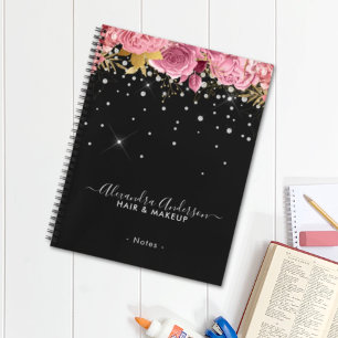 Modern Botanical Pink Floral Diamonds Glitter Notebook