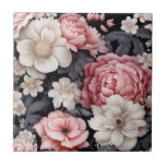 Modern Botanical Pink Floral Monogram Tile<br><div class="desc">An elegant pink and grey floral ceramic tile. So pretty for your home decor. Designed for you by Blackberry Boulevard.</div>