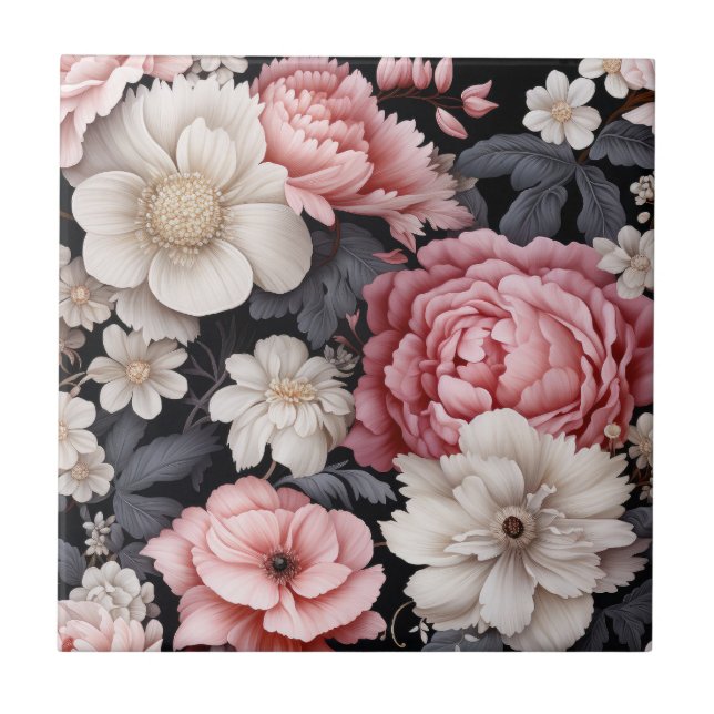 Modern Botanical Pink Floral Monogram Tile (Front)