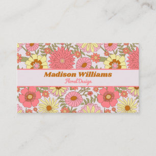 Modern Botanical Pink Flowers Floral Pattern Business Card