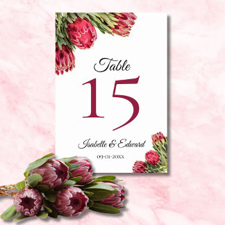Modern Botanical Pink Protea Floral Wedding Table  Number