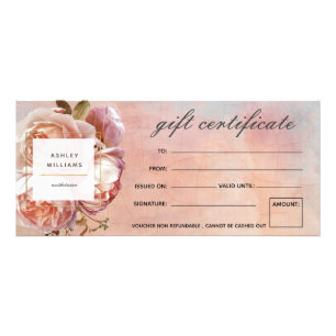 Modern Botanical Pink Rose Peony Gift Certificate