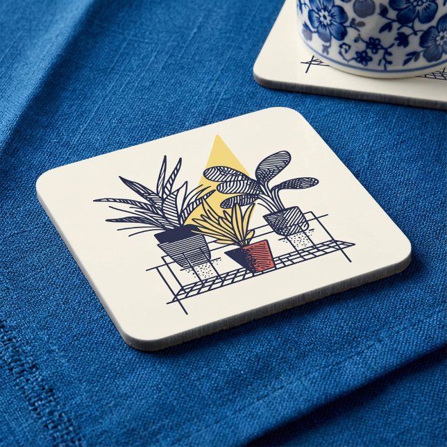 Modern Botanical potted house Plant Illustration Coaster (Modern Botanical potted house Plant Illustration Beverage Coaster.)