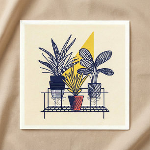 Modern Botanical potted house Plant Illustration Napkin