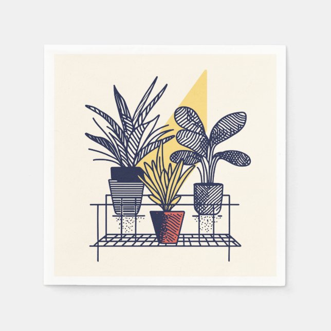 Modern Botanical potted house Plant Illustration Napkin (Front)