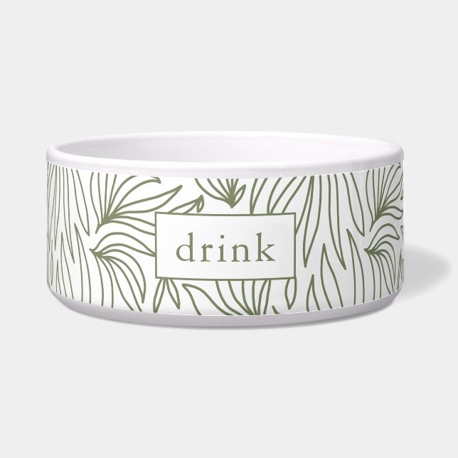 Modern Botanical Print Drink Dog Bowl (Front)