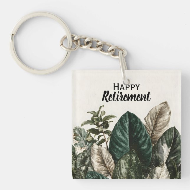 Modern Botanical Print of Tropical Leaves Key Ring (Front)