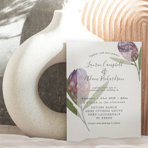 Modern Botanical Protea Purple Wedding  Invitation