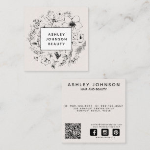Modern Botanical QR Code Blush Pink Square Business Card