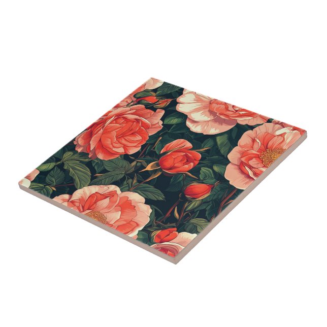 Modern Botanical Rose Ceramic Tiles  For Bathroom  (Side)