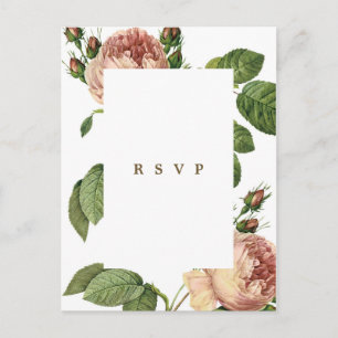 modern botanical roses wedding rsvp postcard