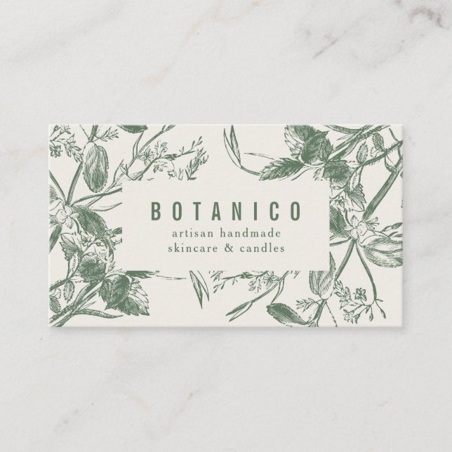 Modern Botanical Sage Cream Floral Simple  Business Card (Front)