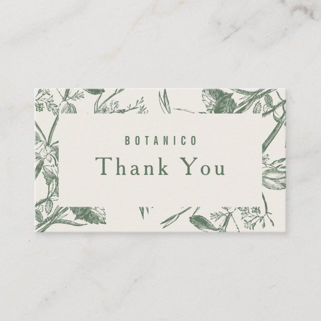 Modern Botanical Sage Cream Floral Thank You  Business Card (Front)