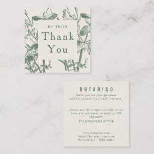 Modern Botanical Sage Cream Floral Thank You Square Business Card