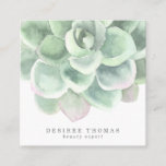 Modern Botanical Sage Green Elegant Succulent Square Business Card<br><div class="desc">Botanical square business card with a large pastel sage green watercolor succulent at the top and your name and title in a soft grey font. The backside has a green watercolor wash. The large succulent at the top makes for a simple design and has a great natural element to it....</div>