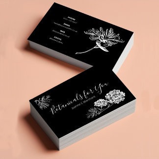 Modern Botanical Script and Drawn Flowers UK/Euro Business Card