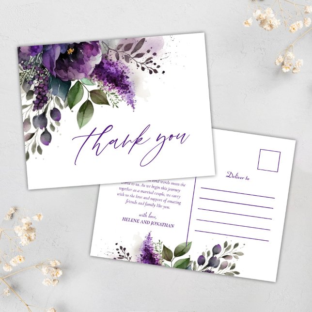 Modern Botanical Script Elegant Wedding Thank You Postcard (Modern Botanical Script Elegant Wedding Thank You Postcard)