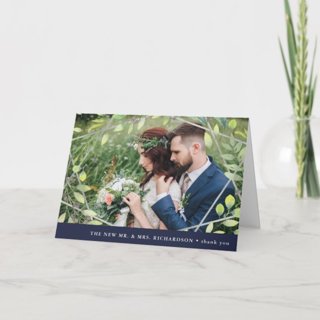 Modern Botanical | Silver Geo with Photo Thank You Card (Front)