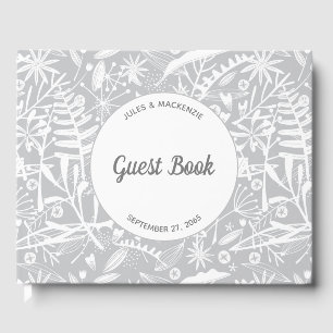 Modern Botanical Silver Grey Wedding Guest Book