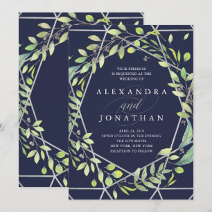 Modern Botanical Silver Look Wedding Invitation