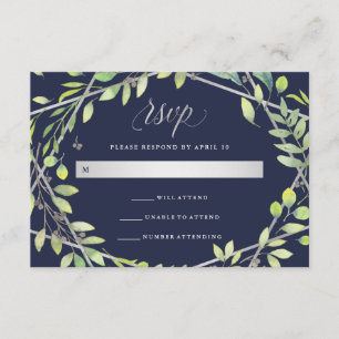 Modern Botanical   Silver Look Wedding RSVP Card