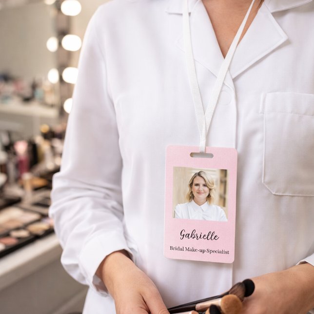 Modern Botanical Soft Pink Boho Photo  ID Badge (Creator Uploaded)