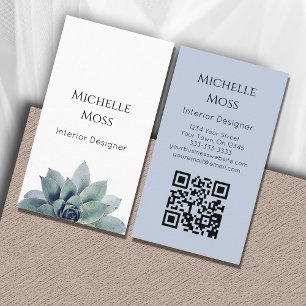 Modern Botanical Succulent QR code Greenery Business Card