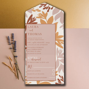 Modern Botanical Terracotta Wedding All In One Invitation