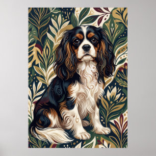 Modern Botanical Tricolor Cavalier Portrait Poster