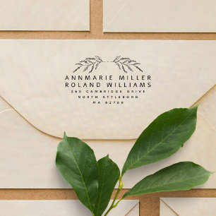 Modern Botanical Two Last Names Return Address Self-inking Stamp