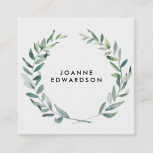 Modern botanical watercolor branch wreath square business card