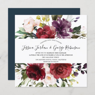 Modern Botanical Watercolor Floral Wedding Invitation