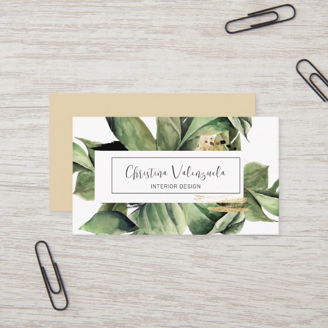 Modern Botanical Watercolor Greenery Professional Business Card (Front/Back In Situ)