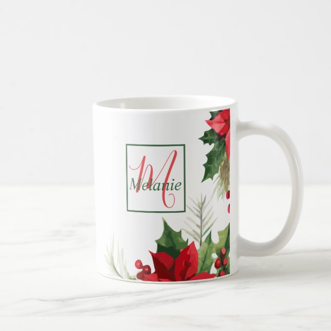 Modern Botanical watercolor Monogram Holidays Coffee Mug (Right)