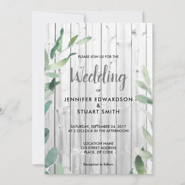 Modern botanical watercolor olive leaves Wedding Invitation (Front)