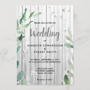 Modern botanical watercolor olive leaves Wedding Invitation
