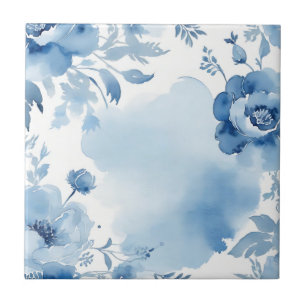 Modern Botanical Watercolor Soft Blue Tile