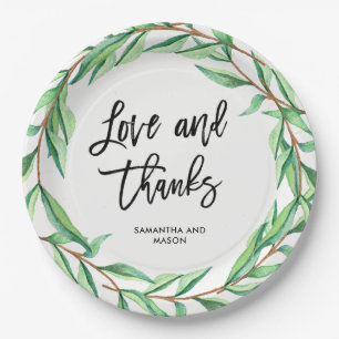 Modern Botanical Wedding Love and Thanks Paper Plate