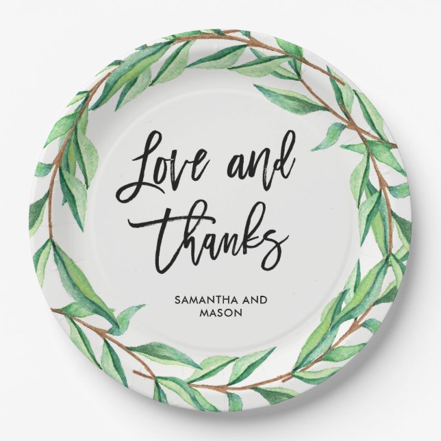 Modern Botanical Wedding | Love and Thanks Paper Plate (Front)