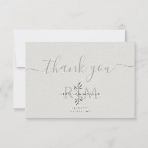 Modern Botanical Wedding Monogram Thank You Card