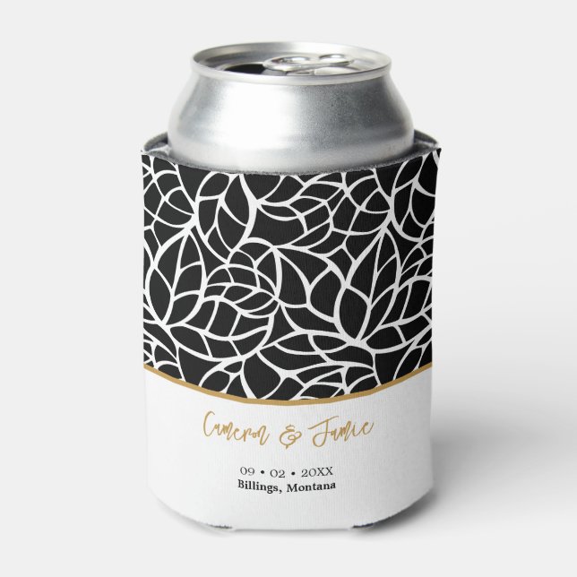 Modern Botanical Wedding Names Date Location Can Cooler (Can Front)