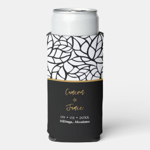 Modern Botanical Wedding Names Date Location Seltzer Can Cooler