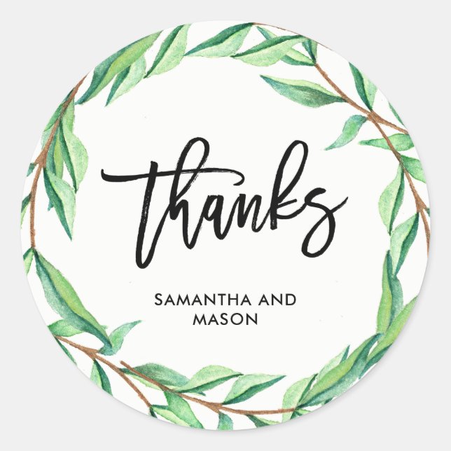 Modern Botanical Wedding | Thank You Classic Round Sticker (Front)